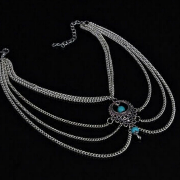 Bohemian Silver Turquoise Ankle Bracelet - Picture 5 of 8